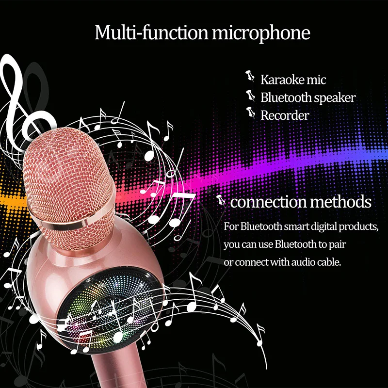 Беспроводной микрофон для караоке с поддержкой Bluetooth, 3-в-1 Портативный караоке микрофона караоке-плеер Многофункциональный светодиодный светильник