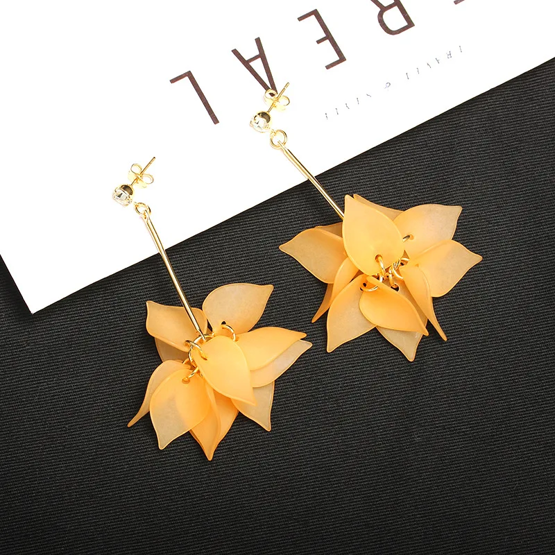 2018 корейские модные новые элегантные цветочные лепестки и листья висячие серьги