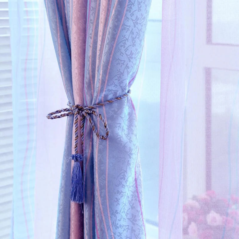 Цветная полосатая фиолетовая занавеска для детской комнаты прозрачная ткань