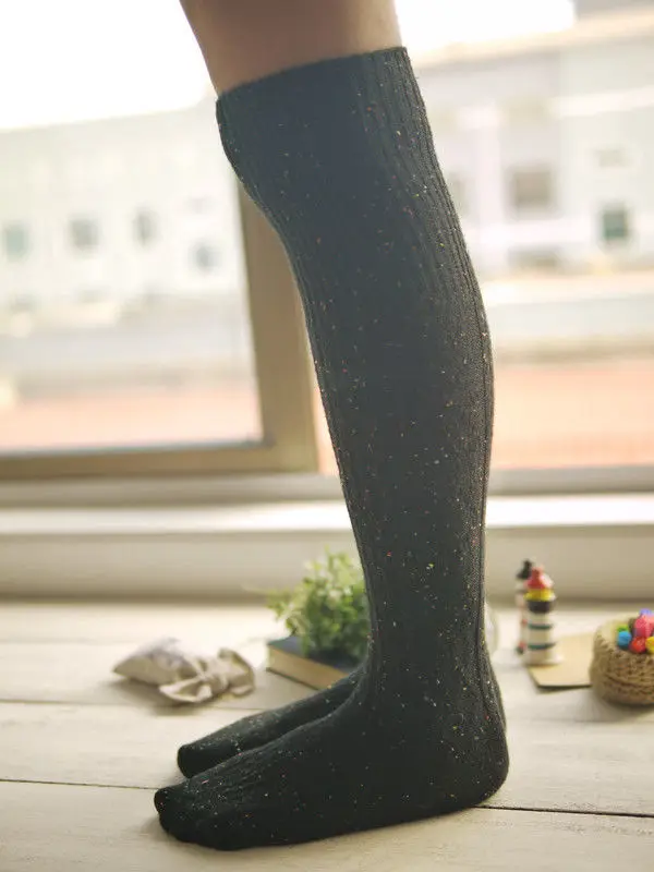 Новые модные 5 цветов зимние женские высокие однотонные теплые носки выше колена