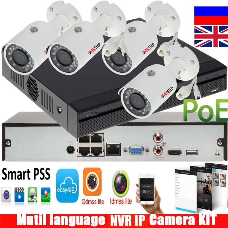 Новая английская версия H.264 3MP ip камера DH IPC HFW1320S система безопасности с 4CH POE NVR
