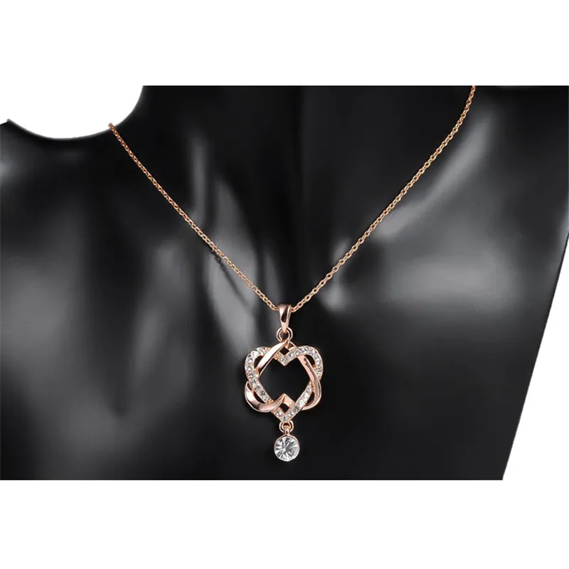 ROXI ROMAD Бренд розового золота австрийский кристалл двойное сердце подвеска на ожерелье для женщин роскошный подарок парам, любовникам и матери