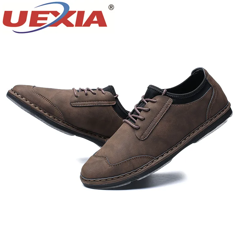 UEXIA Handmade Man Working Shoes Black Brown Riding Male Autumn Casual Rubber Sole Anti-slip Classic Footwear | Обувь