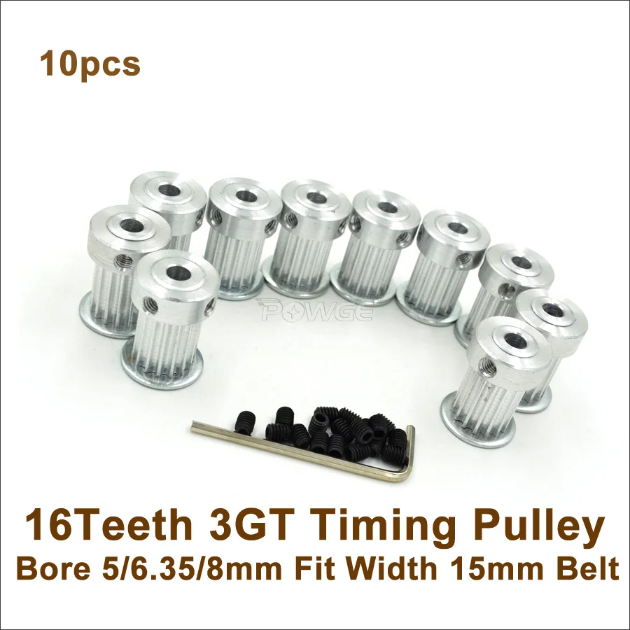 POWGE 10 шт. 16 зубцов 3GT Ремень ГРМ шкив Диаметр 5/6.35/8 мм Fit W = 15 GT3 T зубьев 3d принтер|pulley