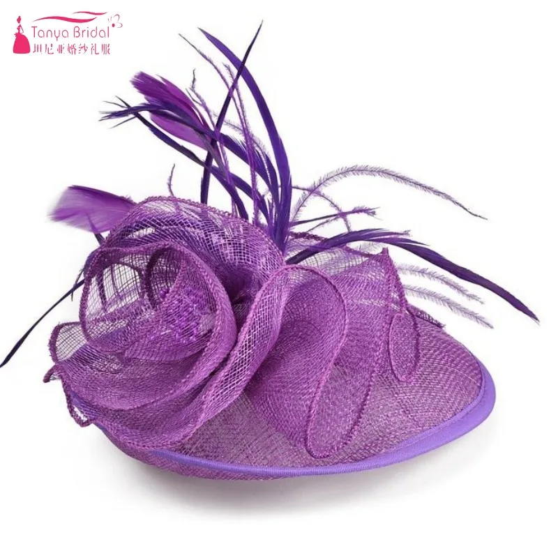 

Feather linen hat Bridal ladies top hat British lady linen hats Headwear DQG219