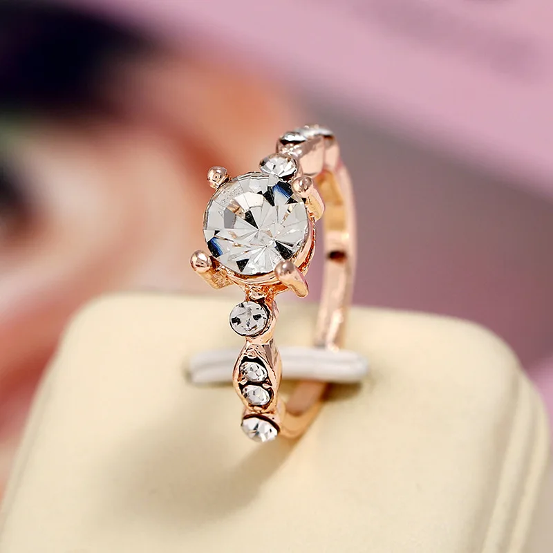 2018 Австрийские кристаллы кольцо из розового золота Цвет цветок bague Обручение anillos