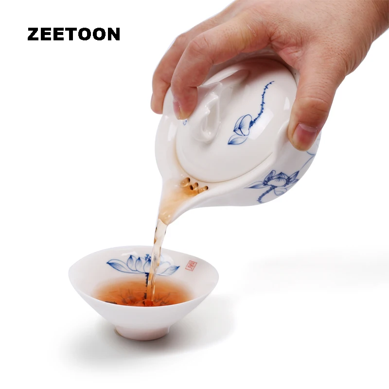 Китайская керамика Gaiwan фарфоровый чайник с ручной росписью лотоса чашки