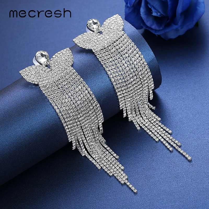 Mecresh преувеличенные длинные висячие серьги в форме бабочки кристалл большая