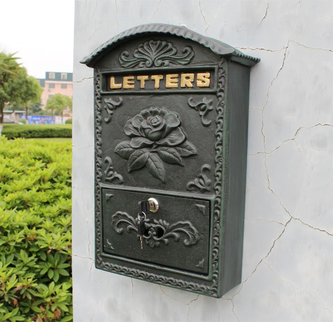 Embossed Trim Decor Bronze cast iron mailbox Wall mounted Mail Box High quality Garden Decorative mailbox Garden Decorative mail