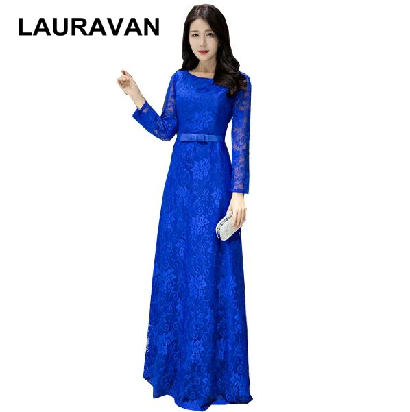 

lace formal long sleeve royal blue lady bridesmaid dresses 2020 lace gown engagement dress for woman 2018 special occasion