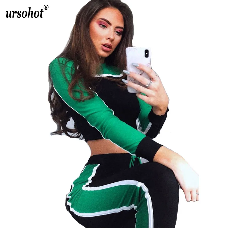 Ursohot/осенние женские спортивные костюмы повседневный короткий топ с длинными