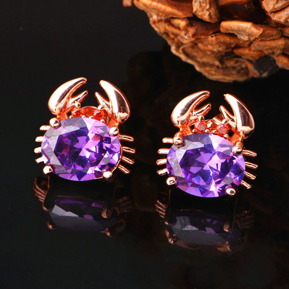 Almei Rose Gold Color Orecchini Red Crystal Earrings Women Children Korean Jewelry Cute Crab Animals Stud Earring Jewellery R695 | Украшения