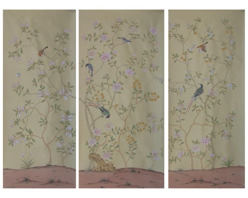 Современные шелковые обои с ручной росписью цветы пиона птицами ручная роспись