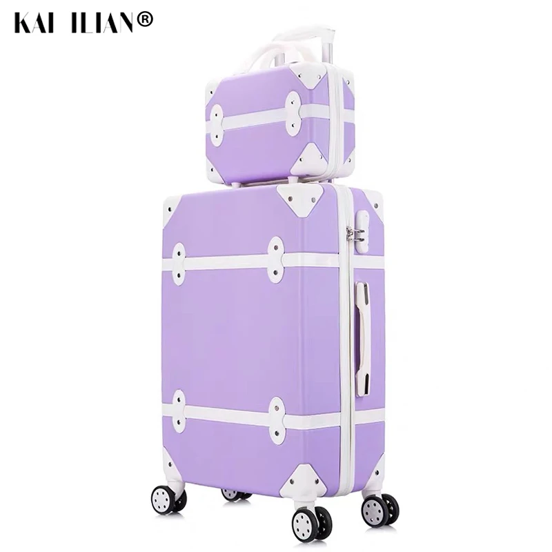 Suitcase on wheels Women hard retro rolling luggage set trolley baggage with cosmetic bag vintage suitcase set for girls student