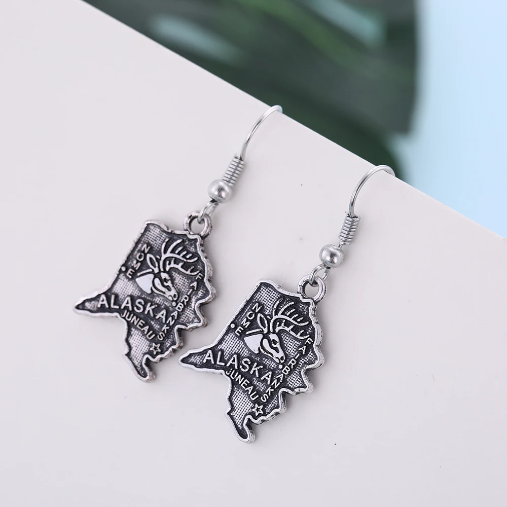 Рыболовные крючки серьги Аляска и подвески контур State Charms антикварные карта
