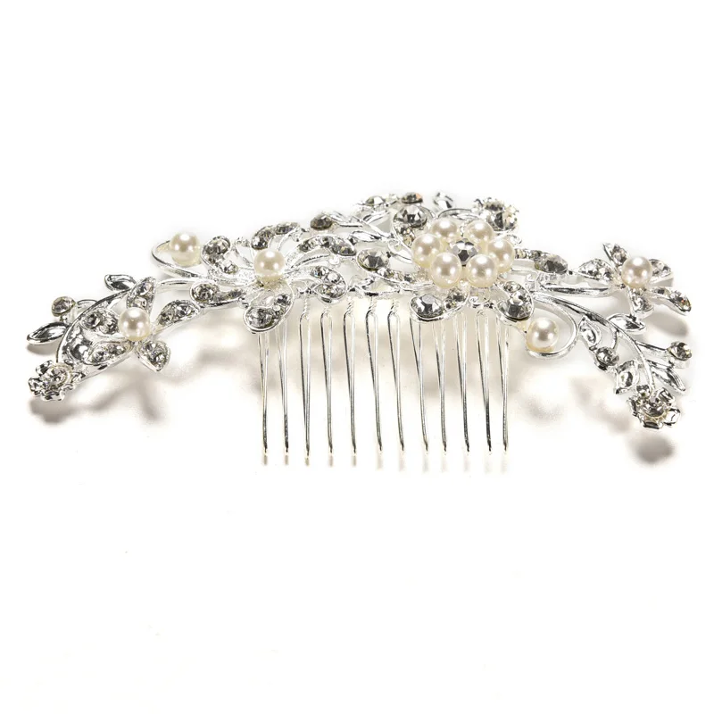 

HOT Floral Wedding Tiara Sparkling Hairpin Hair Styling Accessories silver plated Crystal simulated pearl Bridal Hair Combs