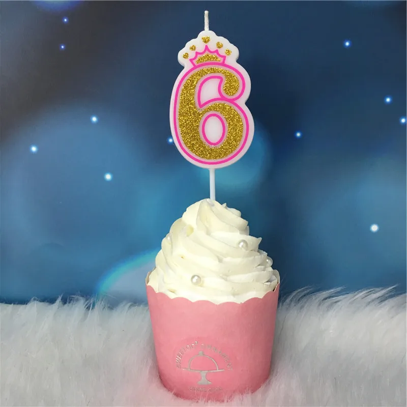 Candle-G-Pink6 Креативные золотые, розовые/синие свечи с короной и цифрами на день рождения 0-9 для детей, взрослых девочек и мальчиков, праздничные свечи для торта, украшения - Цвет: Candle-G-Pink6
