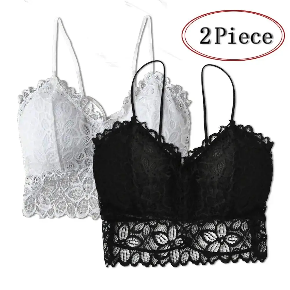 2pcs L Новинка, кружевная майка на бретельках, топ, новое нижнее белье, Bralett, Женская майка, черный, белый, женский летний короткий топ# YY - Цвет: 2pcs L