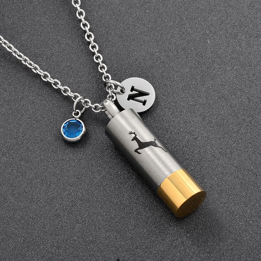 IJD8424 Stainless Steel Deer Engraved Cylinder Urn Pendant Necklace Memorial Ash Keepsake Cremation Jewelry | Украшения и
