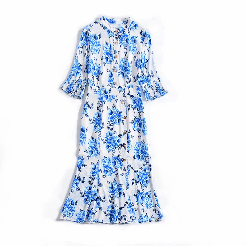 2019 Весна довольно платье с принтом высокое качество модные милые Половина Flare
