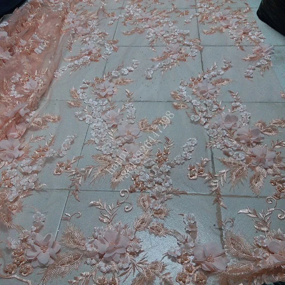 Новейший дизайн 2017 французское кружево красивое 3D Тюлевое с цветочной вышивкой