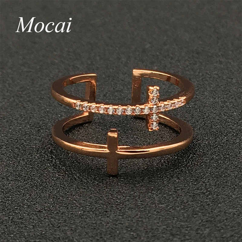 Mochai Adjustable Simple CZ Cross Ring Holder Mocai Brand Design Vintage Female Friendship Lord of Rings Silver Jewelry ZK30 | Украшения и