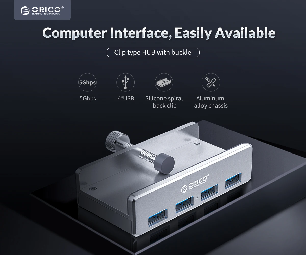 ORICO алюминиевый 4 порта USB 3,0 зажим концентратор с питанием высокая скорость 5 Гбит/с передача данных для MAC OS PC(MH4PU-P