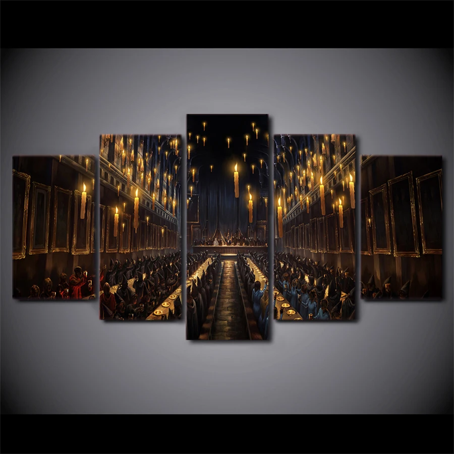 Decoracion superna magia lienzo pintura imprimir Marcos Sala pared del arte 5 панель pelicula Гарри Поттер Iglesia velas