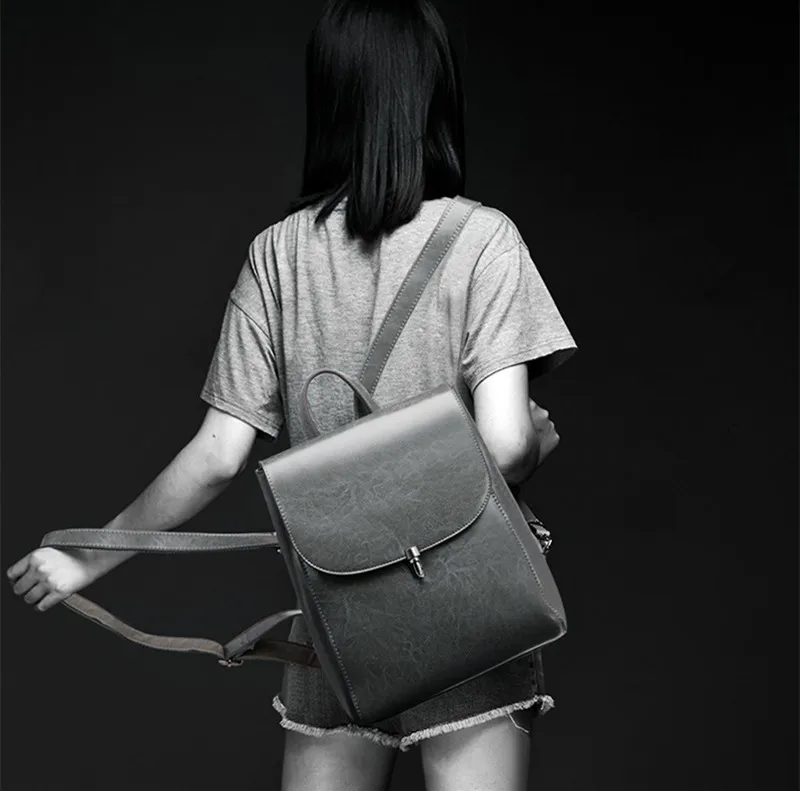 

Nesitu New Vintage Grey Brown Black Coffee Split Leather Women Backpacks Female Cute Girl Backpack #M0786