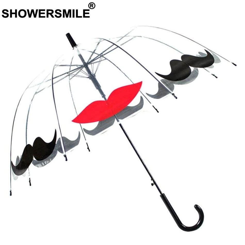 Прозрачный зонтик SHOWERSMILE в британском стиле Apollo женский с длинной ручкой и усами