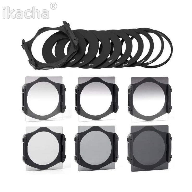

6pcs Full Complete ND2 ND4 ND8 Graduated Neutral Density ND 2 4 8 Lens Filter Kit Set + 9pcs Adapter Ring for Cokin P Series
