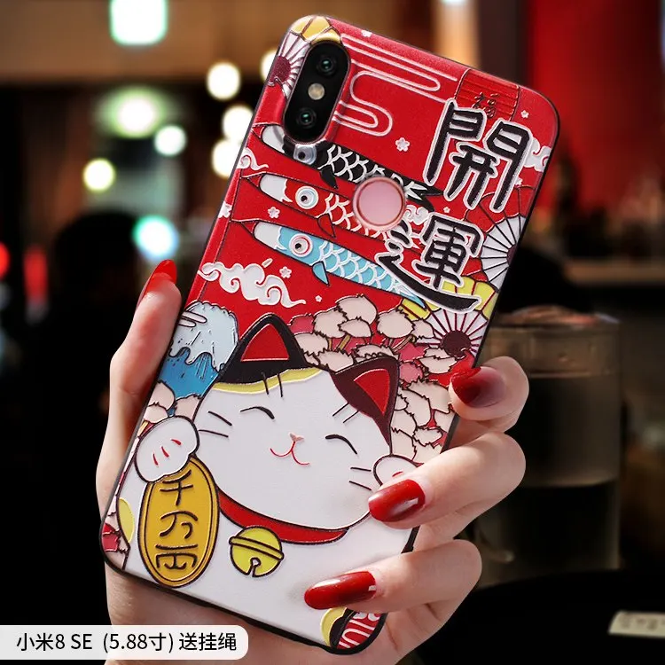 Чехол в японском стиле Fujiyama festival beckoning cat Lucky Cat Emboss для Xiaomi MI 8 MI8 se Mi8 PRO Explore ore lite |