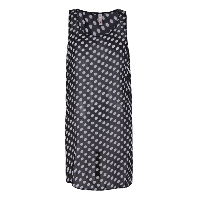 Женская накидка на бикини в горошек пляжное платье-кафтан саронг черный