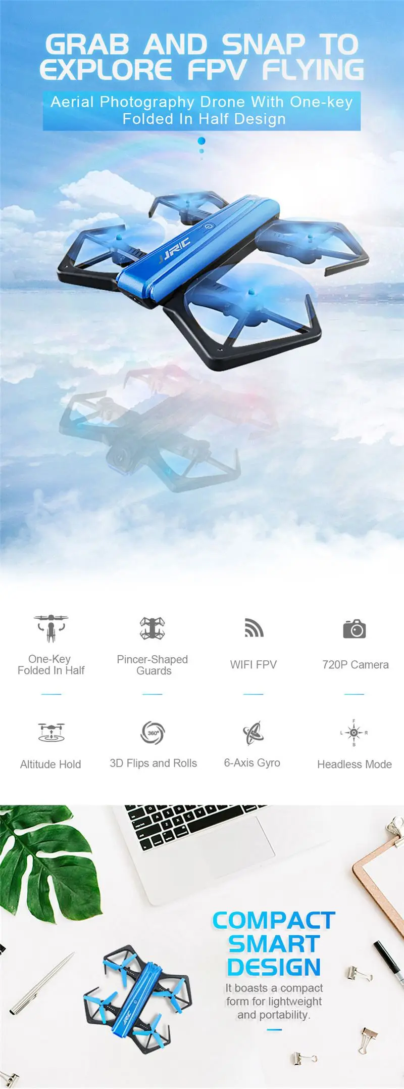 JJR/C JJRC H43WH H43 селфи Elfie WiFi FPV с HD Камера удержания высоты «Безголовый» режим Складная рукоятка Квадрокоптер с дистанционным управлением Drone H37 мини