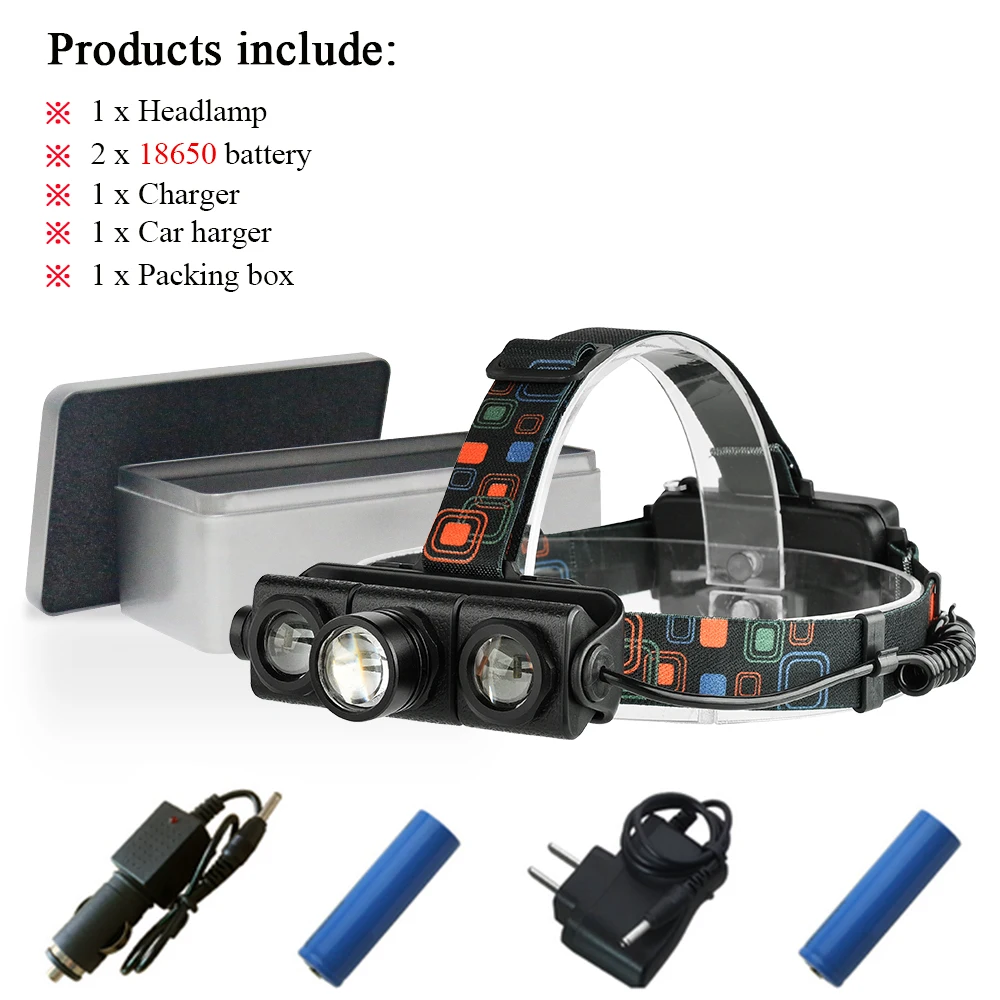 zoom headlamp Box C 3 светодио дный фара зум фары cree xml t6 высокой мощности светодио дный Налобный фонарик 18650 Водонепроницаемый Глава Факел велосипед фар - Испускаемый цвет: zoom headlamp Box C