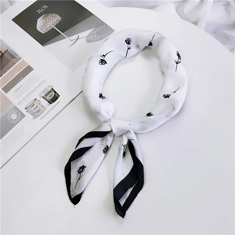 flowerwhite Женский квадратный шарф 70*70 см четыре сезона белый перо печати шифон шелковые шарфы офисные женские Ободки Бандана - Цвет: flowerwhite
