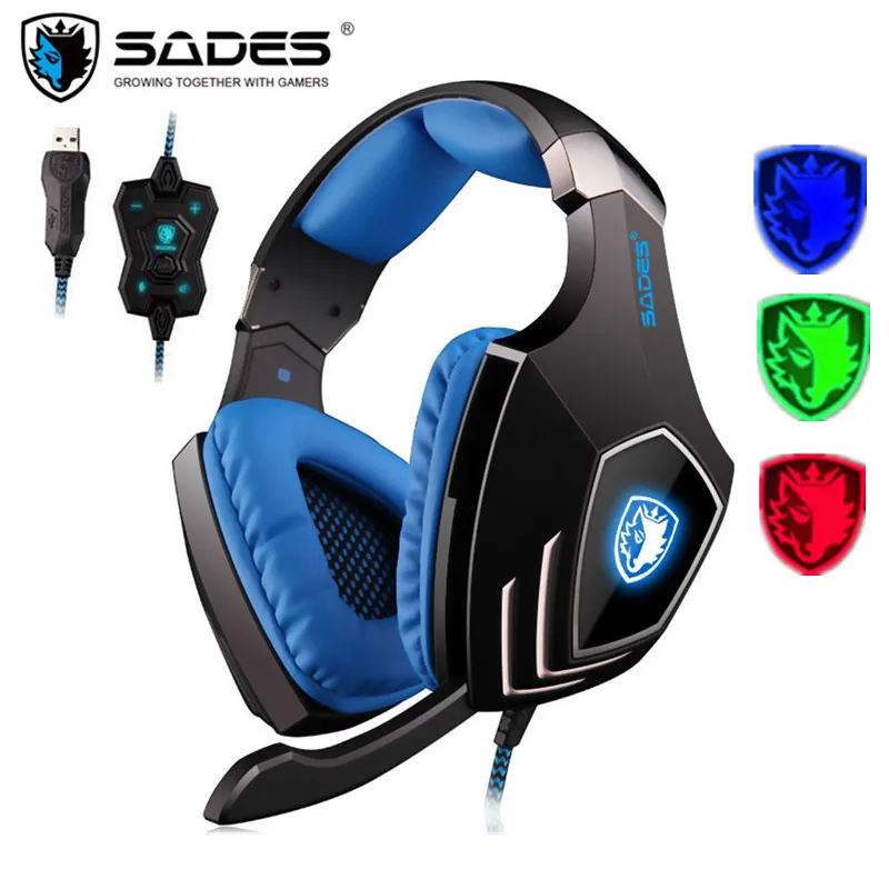 SADES A60 PC Gamer usb гарнитура 7 1 Surround Sound Pro Gaming Headset вибрации игровой наушники с