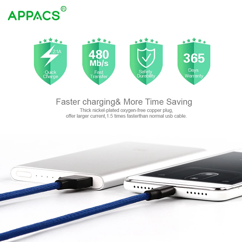 APPACS нейлоновый Плетеный Micro USB 2 0 кабель для синхронизации данных 5V2.1A Быстрая