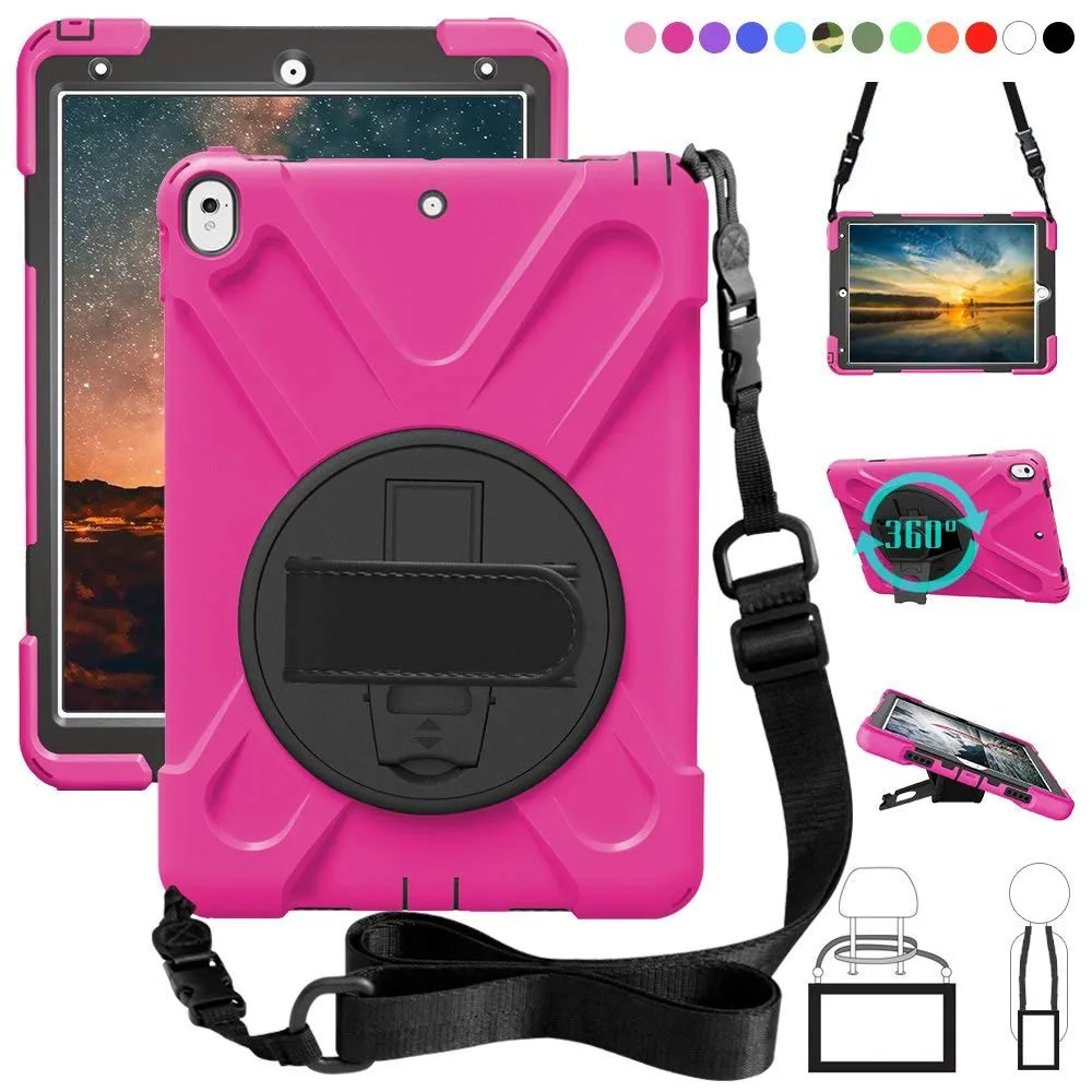 hot pink Kids Shockproof Case for iPad Air 3 Pro 10.5 Coque Three Layer Shockproof Rugged Case 360 Degree Hand Shoulder Strap Cover - Цвет: hot pink