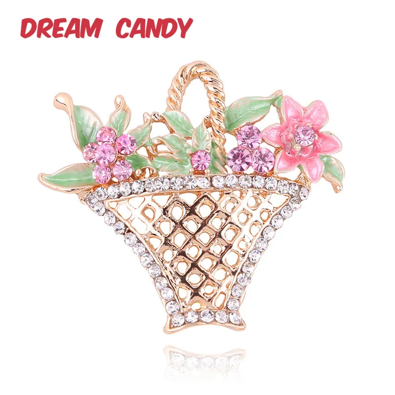 Dream Candy креативные стразы, полые цветочные корзины, броши для женщин, модные ювелирные изделия, эмалированные булавки, подарки для Аксессуары для друга