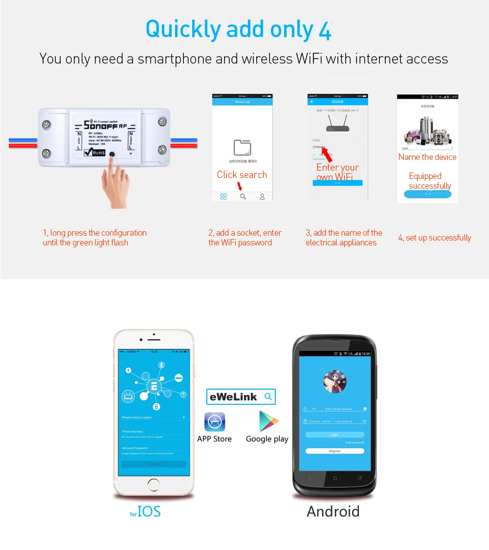 Itead SONOFF RF беспроводной Wifi переключатель универсальный для Модуль Автоматизации умного дома таймер Diy 433 МГц пульт дистанционного управления 220 В
