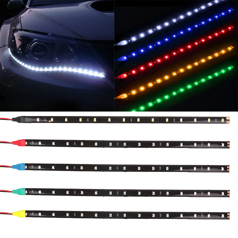 Фото 10 шт. 30 см Гибкие наклейки полоса авто-Стайлинг LED Switchback DRL налобный фонарь Авто Декоративные гибкие 12 в светодиодные фонари №2