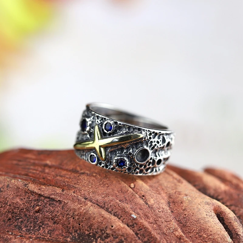 925 sterling silver cross blue zircon ring fashion personality gold rings for women men jewelry | Украшения и аксессуары