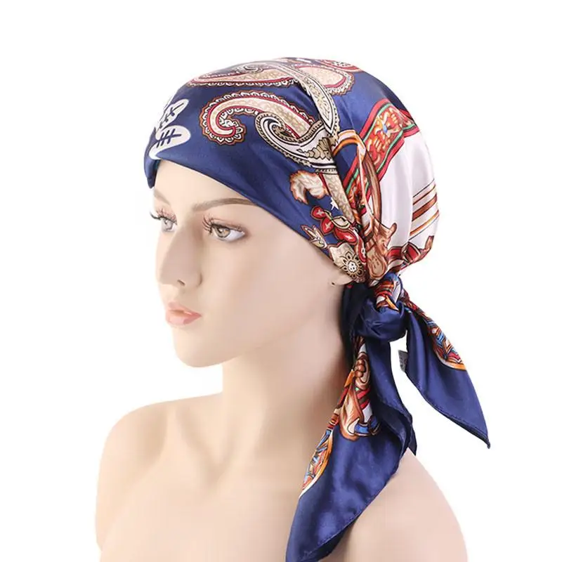 Dark Blue Женский квадратный атласный Шелковый мусульманский хиджаб шарф шарфы тюрбан шапка банданы платок напечатанный платок тюрбан исламский - Цвет: Dark Blue