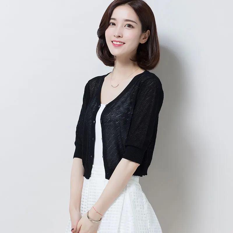 Женский льняной кардиган элегантный ажурный тонкий вязаный с v образным вырезом