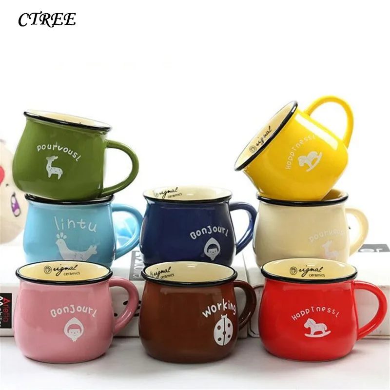 CTREE-taza de cerámica creativa Vintage, 1 Uds., Color caramelo, sencilla, para desayuno, leche, café, taza de té, 150/250/380ml C247