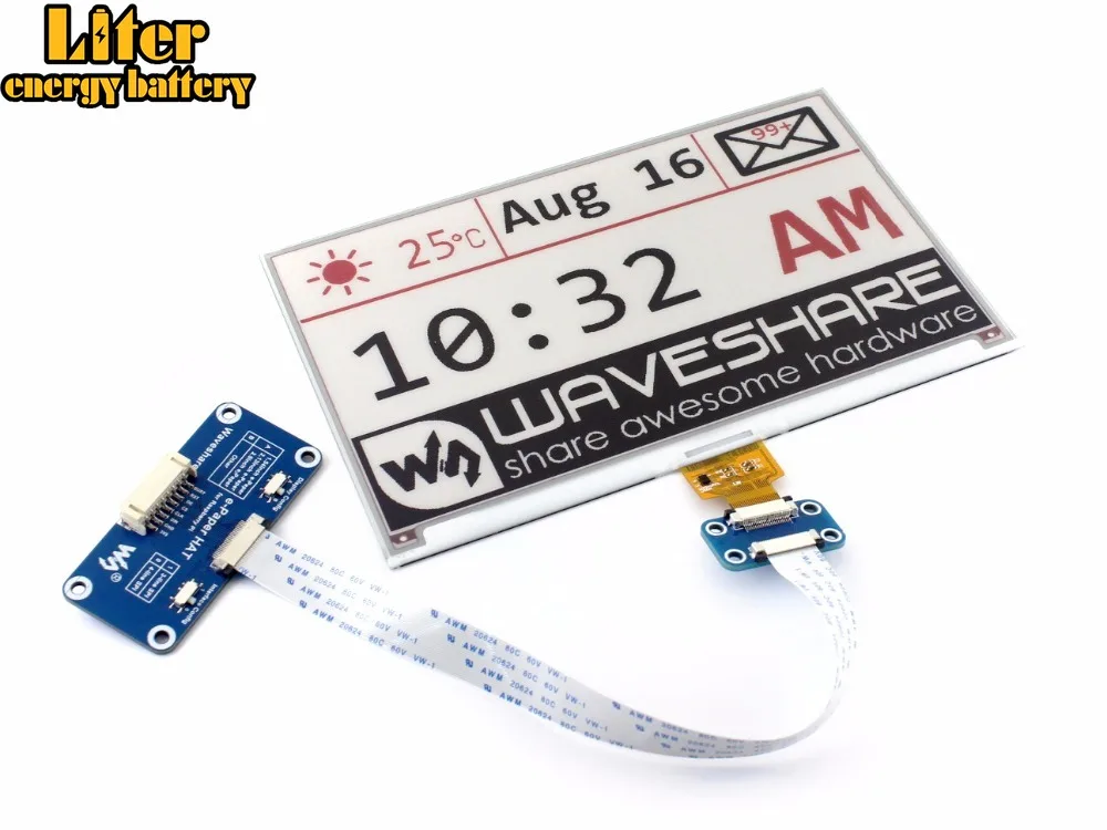 

Waveshare 640x384,7.5inch E-Ink display HAT for Raspberry Pi 2B/3B/Zero WThree-color:Red,Black White,SPI Interface,No Backlight