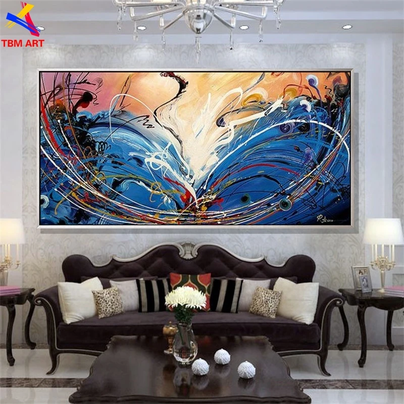 Синий цвет большая картина Ручная роспись Современная абстрактная маслом на