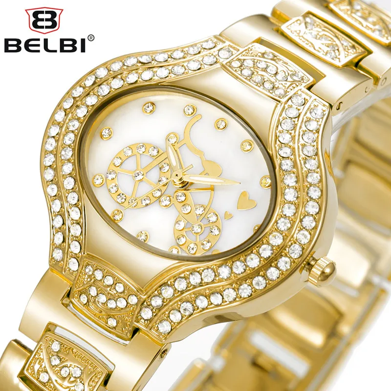 BELBI 2018 Лидер продаж Для женщин часы роскоши леди женские золотистые Наручные