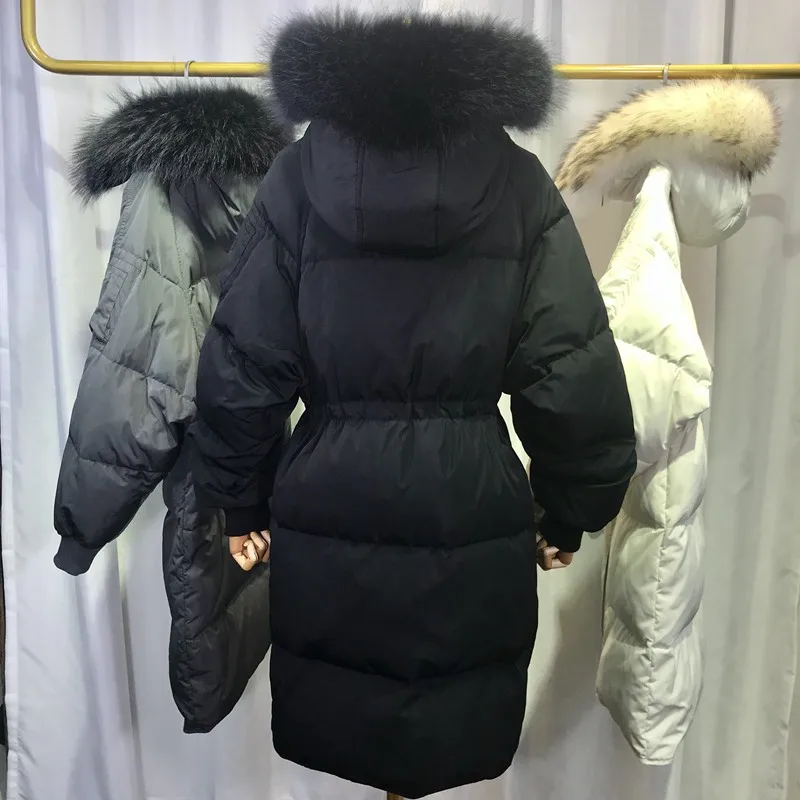 

(TopFurMall)European Winter Women Parkas Down Coats Raccoon Fur Hoody Lady Long Outwear Overcoat 4XL LF5065
